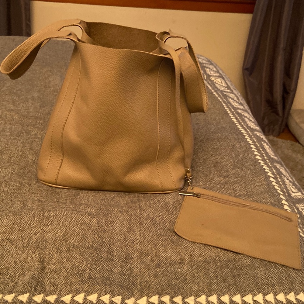 Small tan leather tote
